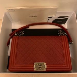 SOLD new Authentic Chanel Dark Red Boy Bag Medium